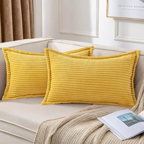 Miniatura 19 de Mecatny Juego de 2 fundas de almohada de pana de 16 x 16 pulgadas, fundas decorativas neutrales suaves de estilo bohemio para sofá y sala de estar