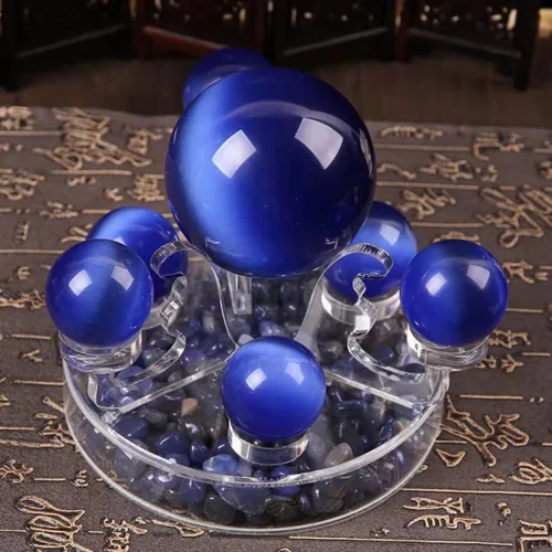 Miniatura 4 de Bolas Baoding de cristal de ojo de tigre de gato artificial azul rey de 1.57 pulgadas, bolas de salud chinas de cuarzo curativo para terapia de #2