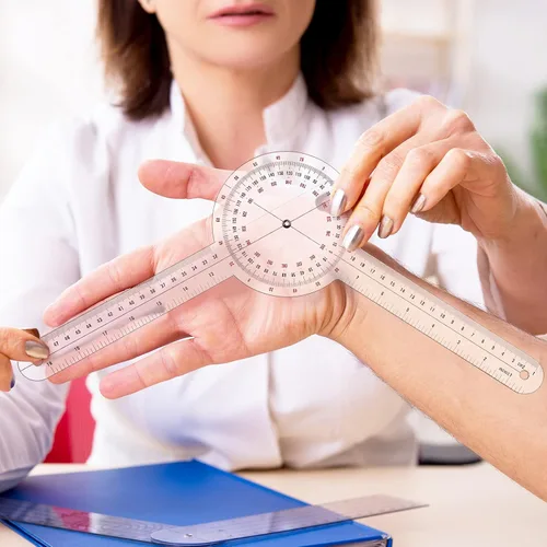 Miniatura 7 de Frienda Goniómetro de 12 pulgadas, regla de ángulo ortopédico transparente, goniómetro de plástico de 360 grados para cinta métrica de cuerpo regla