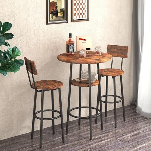 Miniatura 8 de W1162 - Juego de sillas de bar de 5 piezas con 4 asientos suaves de poliuretano con respaldo, mesa y taburetes tapizados industriales, para sala