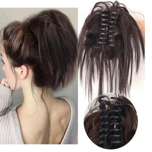 Miniatura 9 de Extensiones de cabello con clip de garra, recogido y despeinado, moño desordenado, sintético, ondulado, rizado, extensiones de cabello para cola