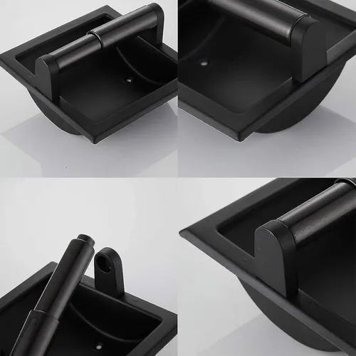 Miniatura 2 de Soporte de papel higiénico empotrado, soporte de pared de metal negro para rollo de papel higiénico para baño, diseño duradero y resistente que