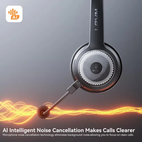 Miniatura 2 de LEVN Auriculares inalámbricos con micrófono para el trabajo, auriculares inalámbricos (base de carga, cancelación de ruido y botón de silencio)