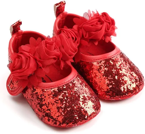 Miniatura 45 de RVROVIC Mocasines de princesa para bebé, zapatos brillantes de Mary Jane, zapatos de cuna de suela suave y ligera de primera calidad, zapatos
