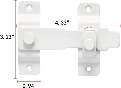 Miniatura 2 de INIRET Paquete de 2 pestillos para puerta de granero, 4.33 x 3.23 pulgadas, acero inoxidable blanco mate, cerraduras de puerta abatible, cerradura