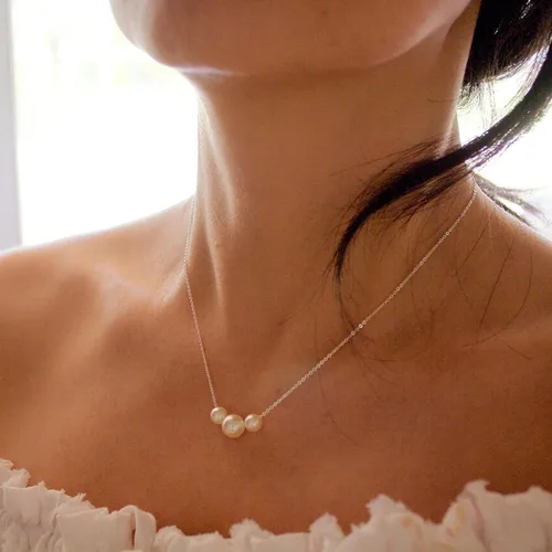 Miniatura 3 de Collner Delicado collar de perlas chapado en oro de 14 quilates, bonito collar de perlas individuales elegante gargantilla de perlas pequeñas