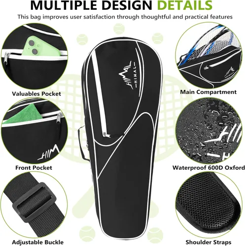 Miniatura 5 de Bolsa de Tenis Himal para 3 Raquetas con Almohadilla Protectora, Bolsa de Raqueta de Tenis para Hombres y Mujeres, Entusiastas del Deporte de Todas
