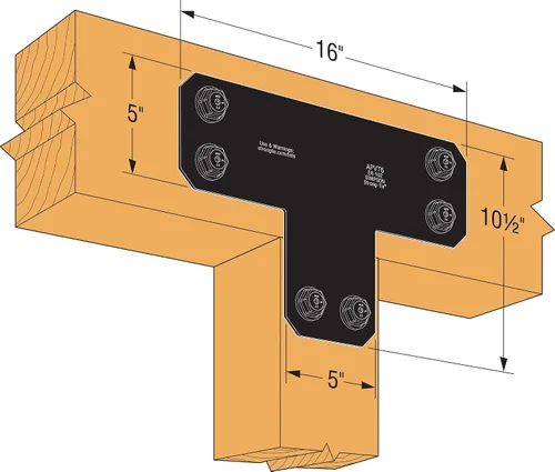 Miniatura 9 de Simpson Strong-Tie APVT6 Outdoor Accents Avant Collection ZMAX, correa en T negra con recubrimiento en polvo para 6x6 (paquete de 8)