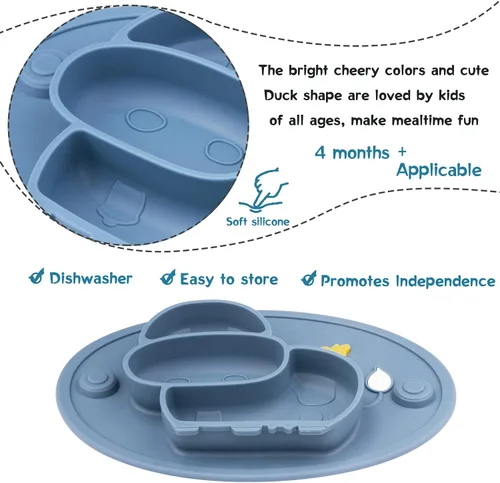 Miniatura 5 de Platos divididos de silicona para niños pequeños, platos portátiles antideslizantes con ventosa para niños, bebés y niños, sin BPA (azul oscuro)