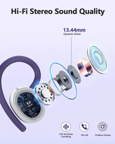 Miniatura 3 de hadbleng Auriculares inalámbricos Bluetooth deportivos 128 horas de reproducción Bluetooth 5.3 con pantalla LED, potentes graves sobre la oreja