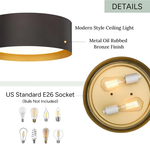 Miniatura 2 de Casia Luces de techo empotradas para dormitorio, montaje empotrado cerca del techo en acabado de metal de bronce aceitado con vidrio esmerilado