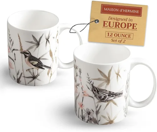 Miniatura 25 de Maison d' Hermine Taza de café con asas, tazas de porcelana fina de hueso, paquete de dos tazas de té para bebidas calientes, capuchino, latte, 015