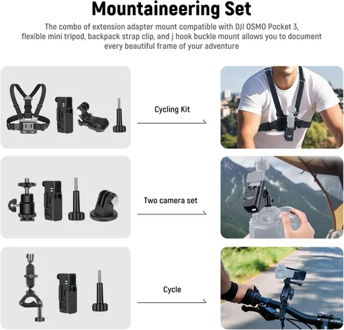 Miniatura 2 de NEEWER Basics Kit de Accesorios 16 en 1 Compatible con DJI OSMO Pocket 3, Mini Trípode, Varilla Selfie, Correa de Pecho, Montura Magnética