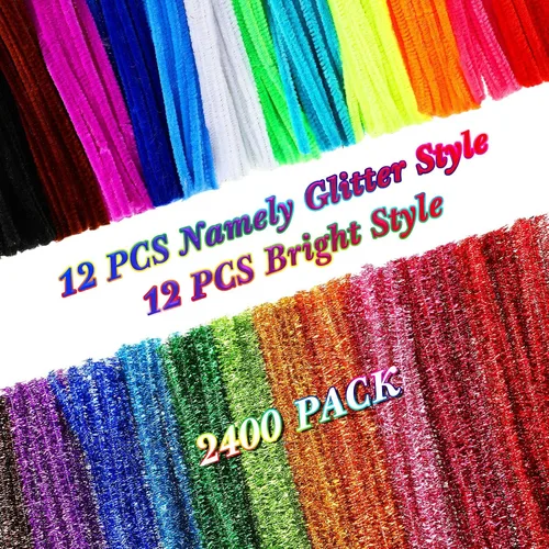 Miniatura 2 de Yunsailing 2400 limpiadores de tuberías de 24 colores surtidos de tallos de felpilla con purpurina, suministros de manualidades, palos peludos