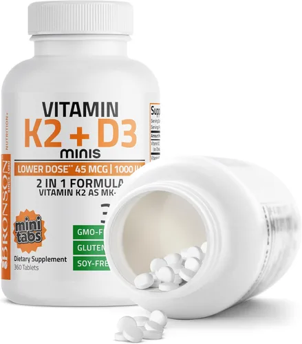 Miniatura 6 de Bronson Vitamina K2 (MK7) con D3 Dosis Baja 45mcg Vitamina K2 y 1000 UI Vitamina D3 Fácil de Tragar Mantenimiento Diario Fórmula 2 en 1 Sin GMO, 360