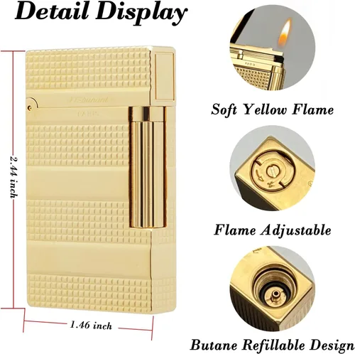 Miniatura 3 de Brass Ligne 2 Style Lighter - Sonido icónico de "Ping", llama suave ajustable, encendedor clásico para hombres que aprecian la artesanía (dorado)