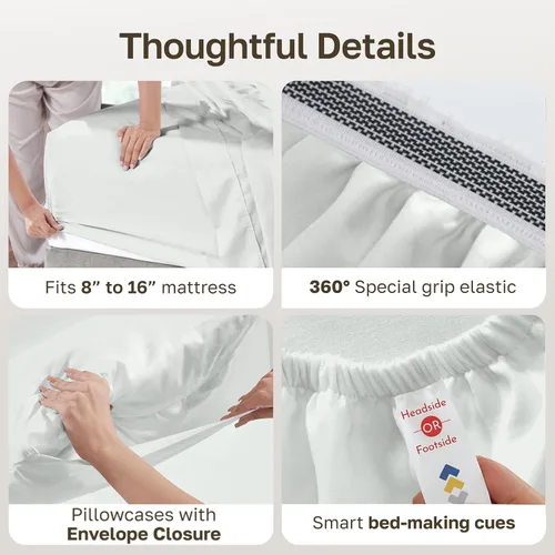 Miniatura 6 de California Design Den Sábanas de Cama 100% Algodón Egipcio - Juego de Sábanas King de Lujo Auténtico Certificado con Bolsillos Profundos, Satén