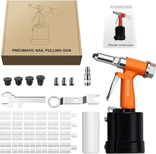 Miniatura 8 de Pistola remachadora neumática hidráulica Proster de 2,4 a 4,8 mm, tamaños 3/16", 3/32", 1/8", 5/32", capacidad de 500 piezas Naranja