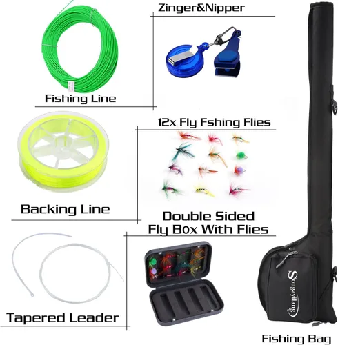 Miniatura 4 de Sougayilang Kit Combo de Iniciación de Pesca con Mosca Estándar, Caña de Mosca de 9 Pies Peso 5/6 con Mango SuperPolymer, Accesorios, Estuche