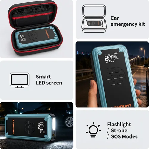 Miniatura 8 de Arrancador de batería con compresor de aire, Acmount 5000A arrancador de batería de coche con inflador de neumáticos de 150 PSI para hasta 9.0 L