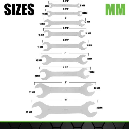 Miniatura 2 de GRIP - Juego de llaves métricas superfinas de extremo abierto, 9 piezas, grosor de 1/8 pulgadas, tamaños 0.315 x 0.354 in, 0.394 x 0.433 in, 0.472 x