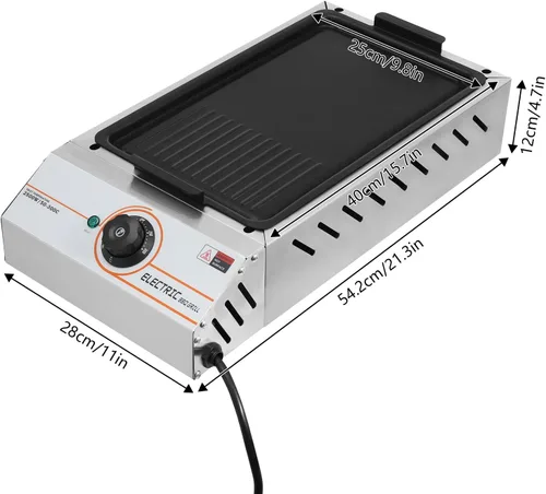 Miniatura 5 de DYRABREST Parrilla eléctrica profesional para barbacoa de acero inoxidable de 1800 W, parrilla de encimera de 110 V para cocina en interiores