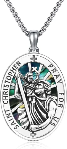 Miniatura 401 de Collar de plata de ley 925 con medalla de San Patrón, colgante de protección católica, amuleto, joyería religiosa para hombres y mujeres