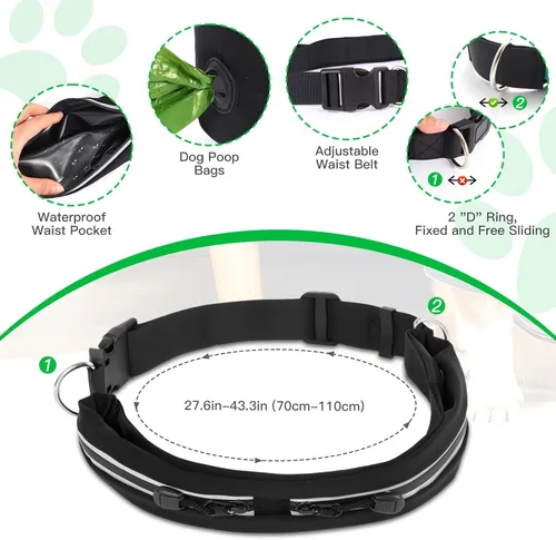 Miniatura 2 de Caudblor Correa de cintura para pasear perros medianos y grandes, correa elástica manos libres con bolsa de cremallera, alrededor de la cintura sin