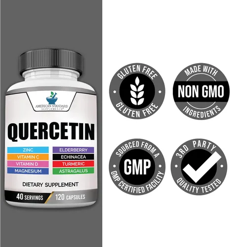 Miniatura 8 de American Standard Supplements Quercetina 1000 mg por porción con zinc, vitamina C, vitamina D3, magnesio, saúco, equinácea, cúrcuma, astrágalo, sin