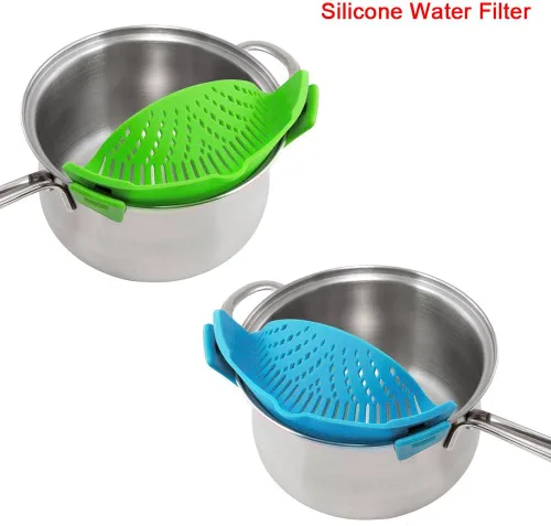 Miniatura 9 de DaKuan - Colador a presión, 2 paquetes de colador de manos libres con clip, resistente al calor, boquilla para pasta, fideos vegetales, olla y sartén