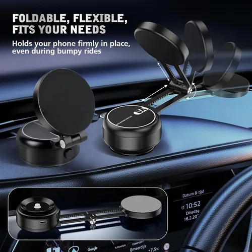 Miniatura 2 de Soporte de teléfono magnético con succión eléctrica al vacío, soporte de teléfono con ventosa ajustable para automóvil, plegable e inteligente