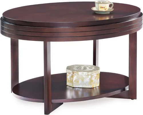 Miniatura 6 de Leick Home 10109-CH Mesa de centro ovalada pequeña con estante, color cereza chocolate Nuez pacana