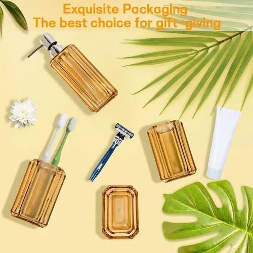 Miniatura 9 de Juego de accesorios de baño, juego de 4 piezas de accesorios de baño acrílico de alta calidad con dispensador de jabón de loción, taza de enjuague