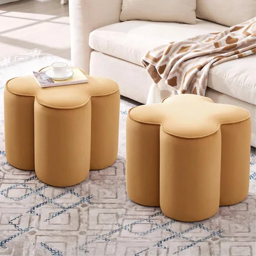 Miniatura 20 de Zesthouse Juego de 2 puf otomanos de flores, reposapiés de tela de lino beige para sofá, taburetes modernos para sala de estar, bonita otomana