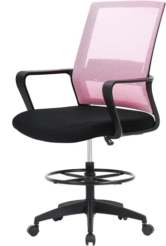 Miniatura 10 de PayLessHere Silla de dibujo Negro Silla de oficina alta con altura de asiento ajustable y reposapiés, respaldo de malla ergonómico, soporte