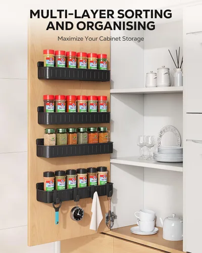 Miniatura 2 de Nieifi Estante de Especias para Montar en Pared, Paquete de 4, Negro, Instalación con Tornillo o Adhesivo, Organizador de Estante de Especias