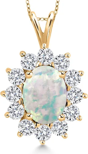 Miniatura 68 de Gem Stone King Collar con piedra natal ovalada de plata chapada en oro amarillo de 18 quilates, ovalado de 0.315 x 0.236 in, collares con colgante