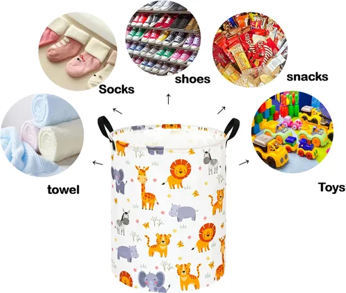 Miniatura 6 de Cesta de almacenamiento para ropa sucia para niños, cesta organizadora de lavandería, caja de ropa, cesta de regalo con asas (ZOO)