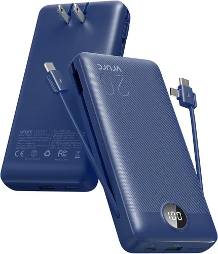 Miniatura 11 de Cargador portátil de 20000 mAh, cargador de batería VRURC de carga rápida de 22.5 W con cables, cargador portátil USB C de 20 K con enchufe de Gris
