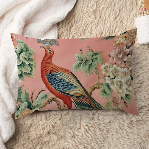 Miniatura 41 de ArogGeld Fundas de cojín de estilo chinoiserie, diseño de flores y pájaros, color rosa rubor, diseño de animales de pavo real, jardín asiático