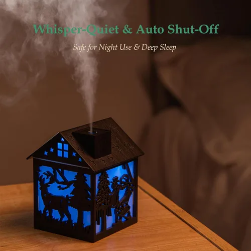 Miniatura 7 de Humidificador de madera de Navidad para casa, 8.1 fl oz, mini humidificador de niebla fría con diseño LED de Papá Noel, 7 luces de color, alimentado