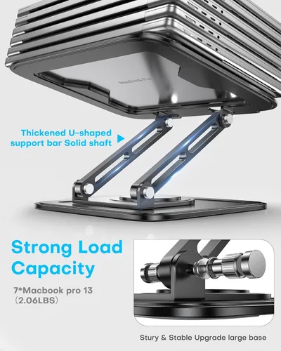 Miniatura 6 de LOXP Soporte ajustable para laptop, soporte para computadora con base giratoria de 360°, soporte ergonómico para computadora portátil para Negro