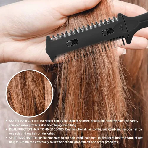 Miniatura 7 de Soft 'N Style Paquete de 3 Peine y Recortador de Doble Cara - Tijeras Navaja para Cabello, Estilizador de Puntas Abiertas para Cabello Fino y Grueso