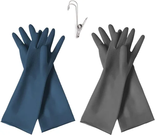 HOMSSEM Guantes de goma para lavar platos, 2 pares de guantes de goma de alta calidad para limpieza, color gris urbano, verde, azul
