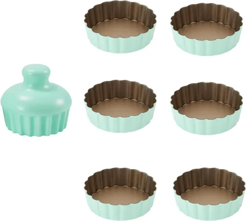 Miniatura 6 de Juego de mini sartenes para tartas, 6 sartenes de 3.6 pulgadas con parte inferior extraíble y manipulador de tartas, sartén extra profunda de 1