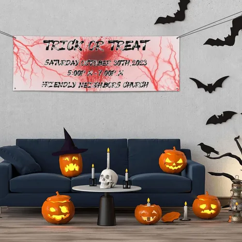 Cartel personalizado de Feliz Halloween para fiesta, añade tu texto en la pancarta, decoraciones de Halloween personalizadas para interiores y