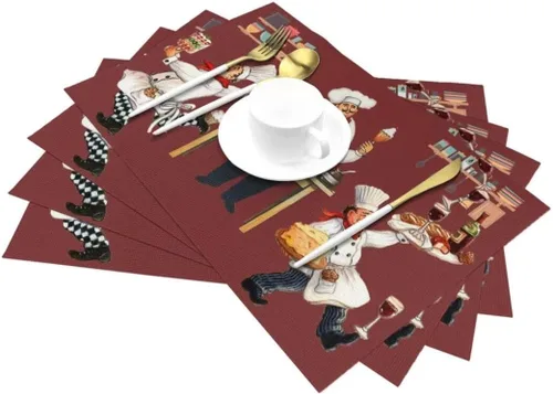 Miniatura 6 de Juego de 4 manteles individuales con estampado de cocina de chef, restaurante, cocina, acuarela, manteles individuales de tela lavable para mesa