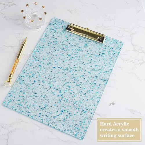 Miniatura 3 de Hongri Portapapeles de Plástico y Acrílico con Purpurina, 8.5x11" Portapapeles Tamaño Carta A4 Estándar para Aula, Profesor, Mujeres. Bonito