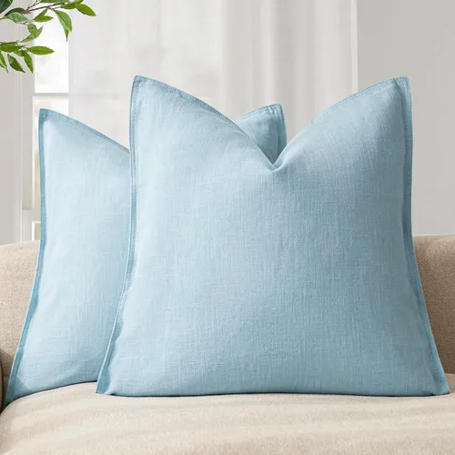 Miniatura 30 de Foindtower Paquete de 2 fundas de almohada decorativas de lino y liso, funda de cojín decorativa suave, estilo bohemio campestre para silla, sofá