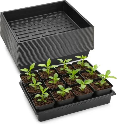 Miniatura 13 de RooTrimmer Macetas cuadradas de 3.5 pulgadas (3.5 in), 60 piezas, bandejas resistentes para plántulas, 5 piezas, bandeja de germinación